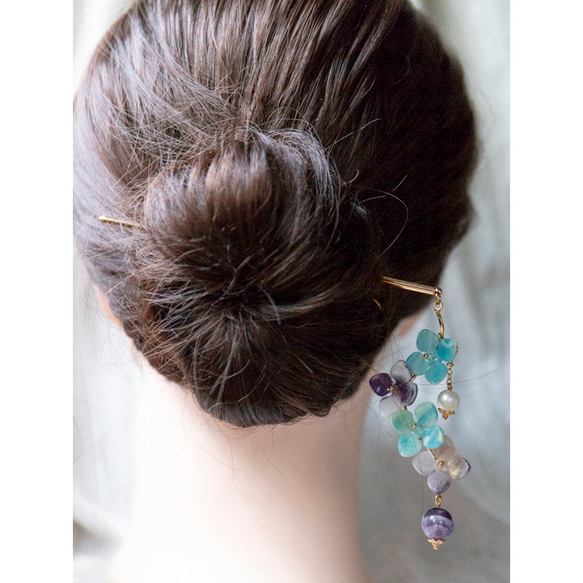天然石と紫陽花のかんざし　簪　髪飾り　ヘアアクセサリー　アメジスト OR シャコ貝 7枚目の画像