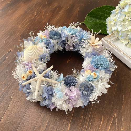 どんぐりアート♡紫陽花リース&夏のオブジェ2品♡ 一点物 どんぐりアート♡紫陽花リース&夏のオブジェ2品♡ 一点物