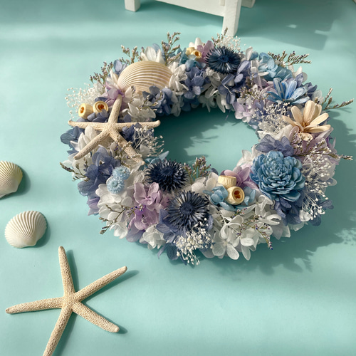 どんぐりアート♡紫陽花リース&夏のオブジェ2品♡ 一点物 どんぐりアート♡たぬきちゃんミニ花火＆ミニお月見オブジェ2点