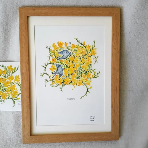 オイルパステル原画　黄色の花　2Lサイズ【額付き】 AsheArt ホビー・楽器・アート オイルパステル原画 黄色の花 2L