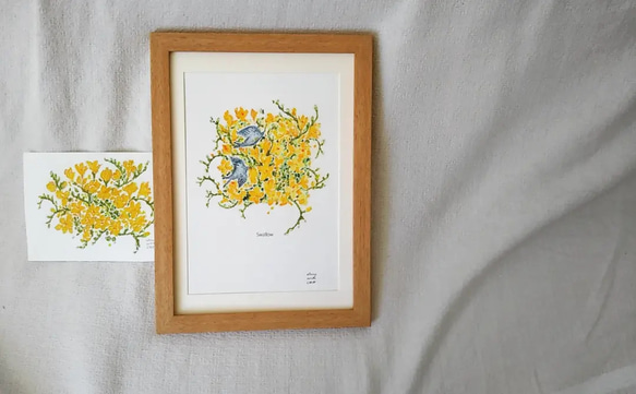 花の絵 水彩画 金色フレーム 約A4サイズ 花の絵 水彩画 金色フレーム 約