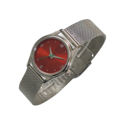 女裝隱約老虎頭圖案手錶米蘭帶 紅色 太陽紋錶盤 全球免運 第2張的照片