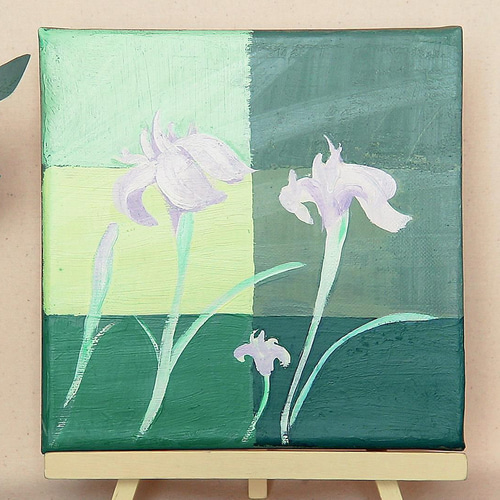 幸せを運ぶ／アクリル画 キャンバス 原画 S0号 カキツバタ ツバメ