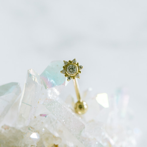 14K金 ゴールド Cz 花 ヘリックス アイブロウ イヤーロブ ロック