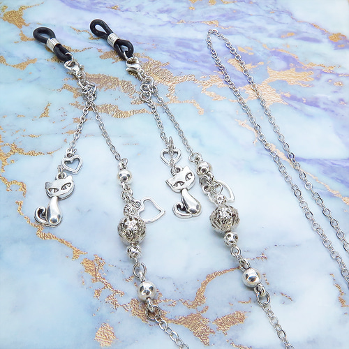 ♪289❤️ ねこ　ガラスビーズ　マスクチェーン　マスク　ハンドメイド ♪289❤️ ねこ ガラスビーズ マスクチェーン マスク