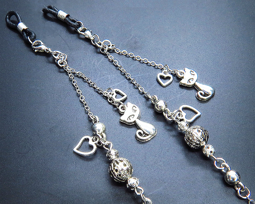 ♪❤️ 猫 ねこ べっこう ハート パール マスクチェーン メガネ