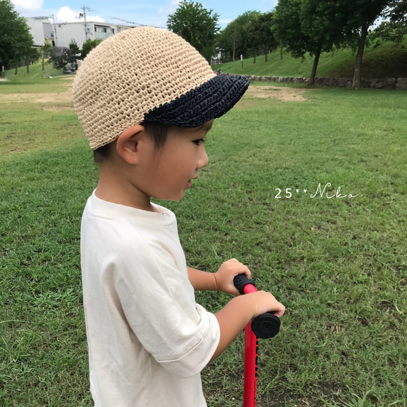 ＊麦わら帽子＊キャップ＊ベビー／キッズ　帽子　夏　コットンラフィア 1枚目の画像