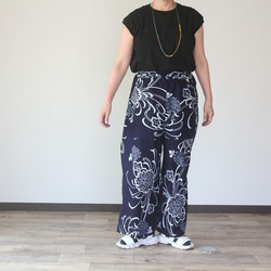着物リメイク 大輪菊模様浴衣ワイドパンツ キュロット・ワイドパンツ