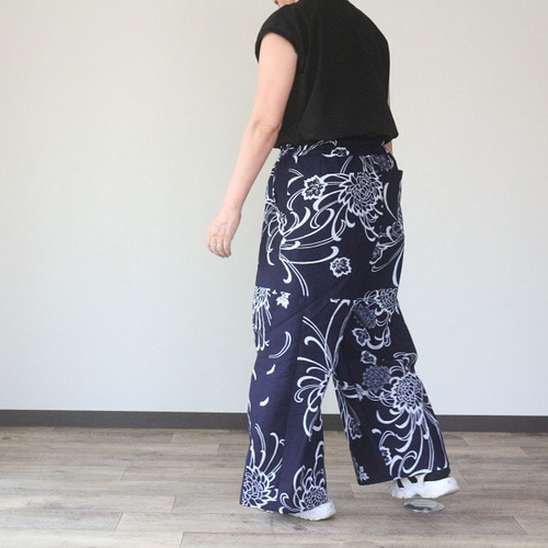 着物リメイク 大輪菊模様浴衣ワイドパンツ キュロット・ワイドパンツ
