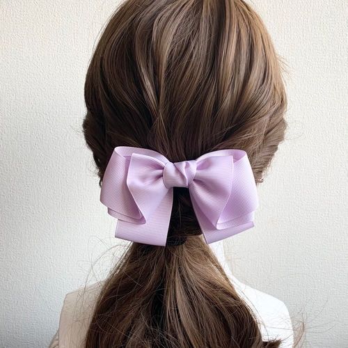 オーロラリボン 薄紫 ペールパープル 大きめ シンプル リボン ヘア