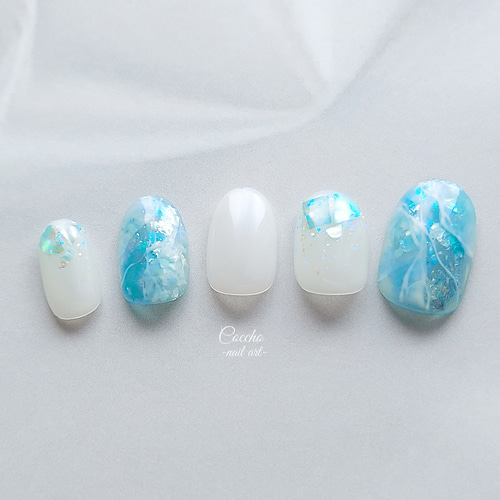 ブルーシェル ネイルチップ No.70 ネイルチップ ジェルネイル 夏 水色 青 ブルー 海 ニュアンス