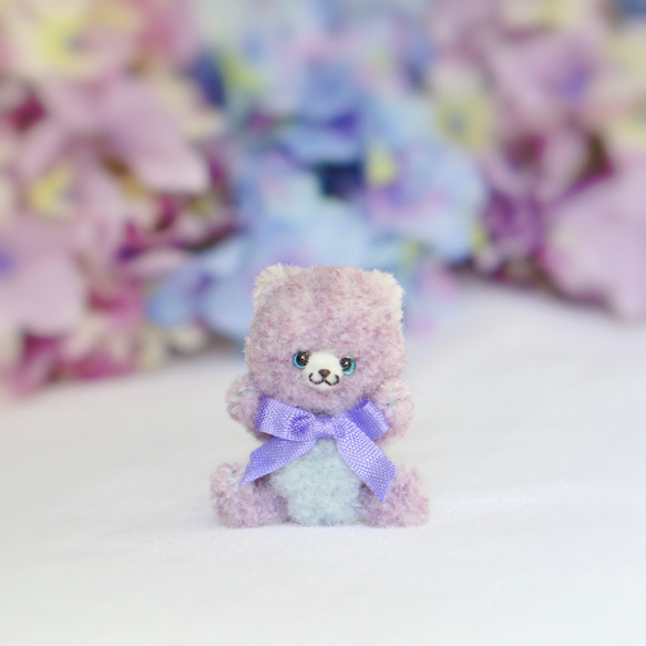 Proomy 紫陽花色の赤ちゃんクマさん パープル ミニチュア テディベア 3枚目の画像