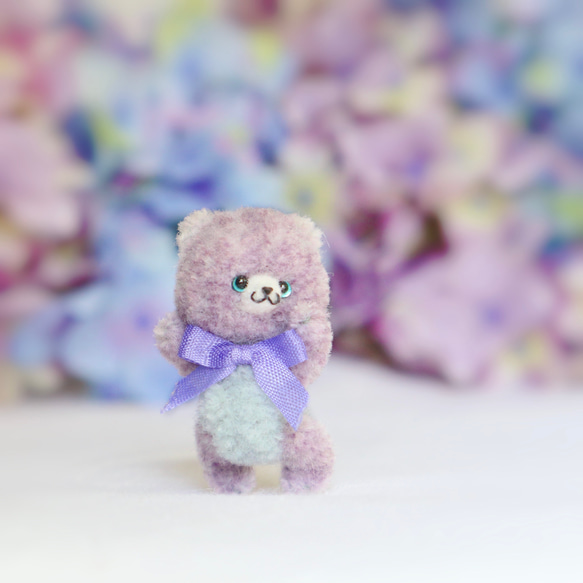 Proomy 紫陽花色の赤ちゃんクマさん パープル ミニチュア テディベア 2枚目の画像