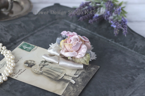 布花の薔薇とパンジーのヘアクリップ　髪飾り 　お出掛け　入学式　卒業式　結婚式　フォーマル　布花 7枚目の画像