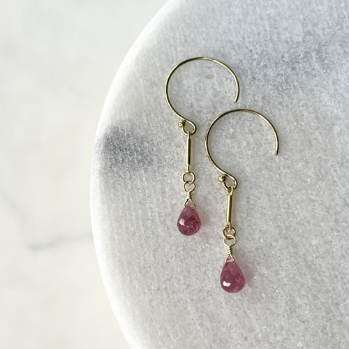 14Kルベライト&ダイヤモンドピアス 14Kgf／K14gf ルベライト一粒ピアス／レッドトルマリン