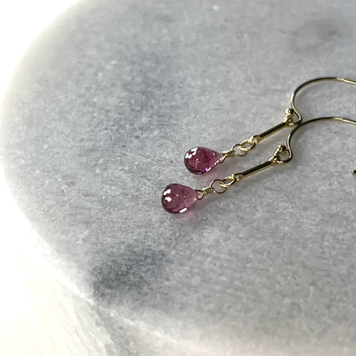 14Kルベライト&ダイヤモンドピアス 14Kgf／K14gf ルベライト一粒ピアス／レッドトルマリン
