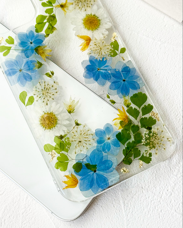 紫陽花iPhoneケース 紫陽花スマホケース 押し花ケース　押し花スマホケース 押し花iPhoneケース 3枚目の画像