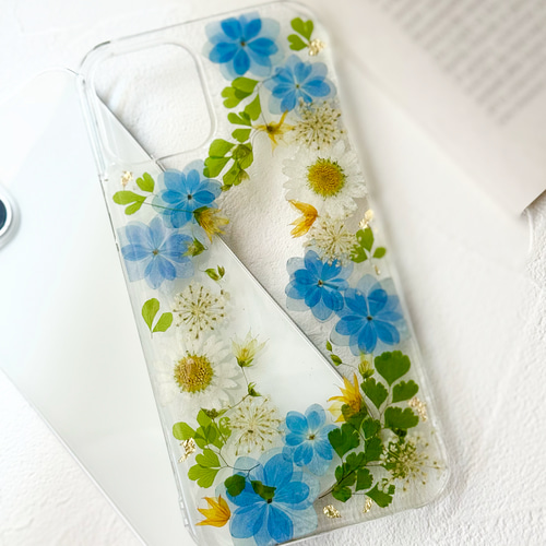花陽のスマホケース 紫陽花iPhoneケース 紫陽花スマホケース 押し花ケース 押し花