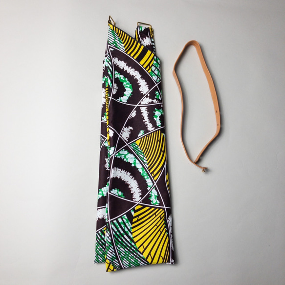 African print × Real leather Folding bag  yellow/st 5枚目の画像