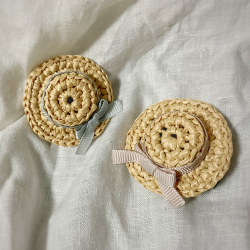 手編みのミニ麦わら帽子 ベビーヘアクリップ パッチンピン