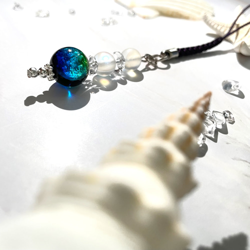 天然石 水晶 ホタルガラス ルナフラッシュ キーホルダー ストラップ