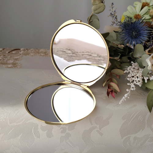 コンパクトミラー 手鏡 丸形 ゴールド 黄色 イエロー yellow