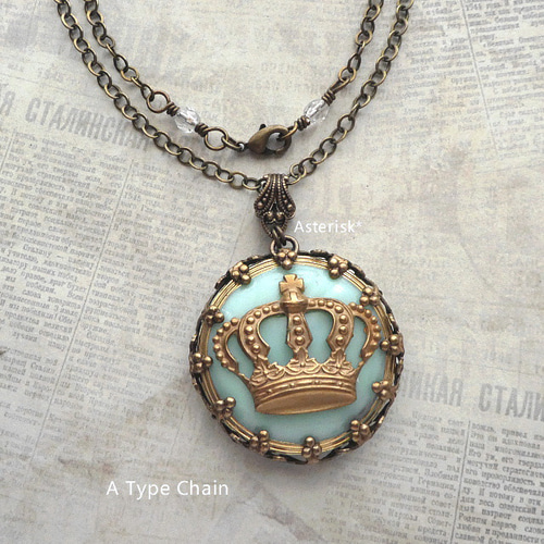 王冠 フィリグリー チェコウランガラスボタン 32mm ペンダント