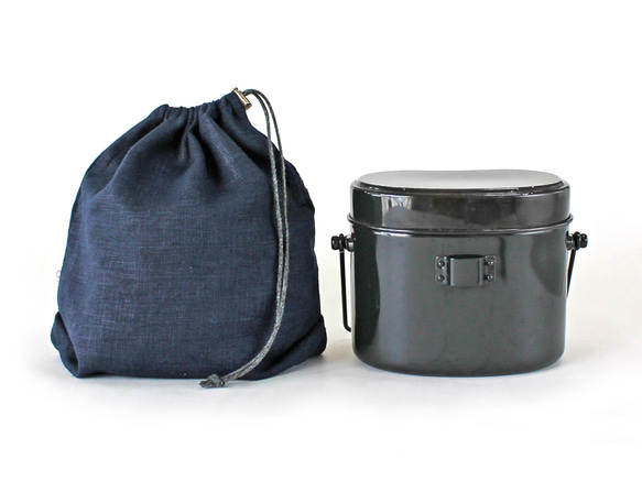 Kinchaku Outdoor 飯盒用 リネンキャンバス ネイビー [ 飯盒ケース 飯ごうケース 袋 収納 ] 2枚目の画像