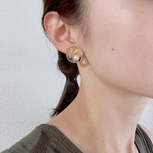 受注製作】本物のお花のママとお揃いヘアゴム ピアスorイヤリング 