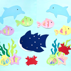 【夏の壁面飾り】海の仲間たち　ジンベイザメ　サカナ　カニ 1枚目の画像