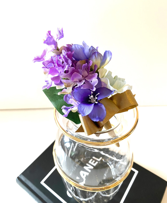 【ブートニア付き】ラナンキュラスの華やかブーケ　ブルーブーケ　造花ブーケ　アーティフィシャル　ナチュラルウェディング　 5枚目の画像