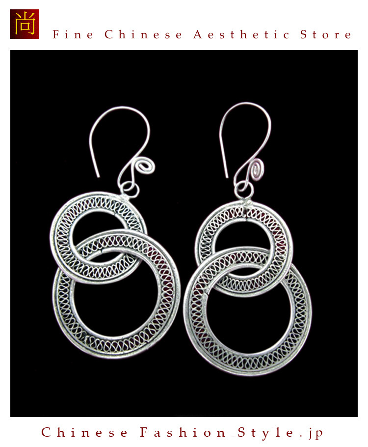 シルバーモンピアスチャイニーズエスニックジュエリーユニークモデルクラフツマンシップ＃101