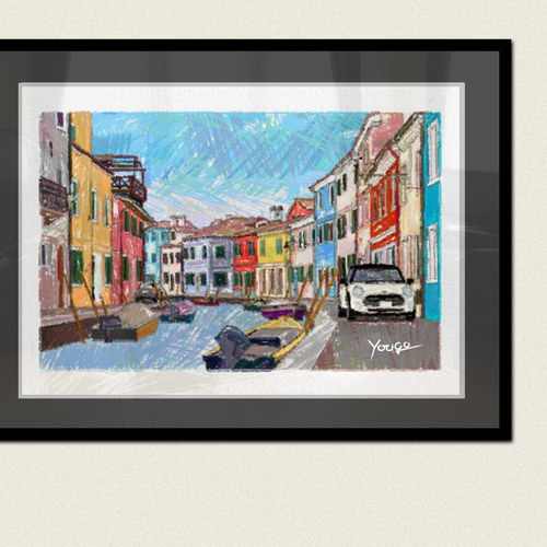 BMW MINI ミニクーパー アート絵画 ポスター ブラーノ島 A4サイズ 額