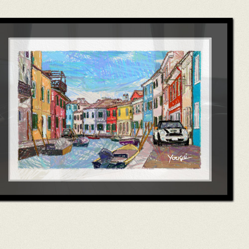 ミニ絵画 BMW MINI ミニクーパー アート絵画 ポスター ブラーノ島 A4サイズ 額