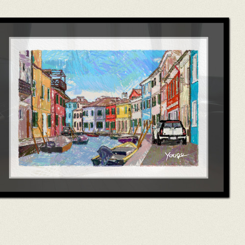 ミニ絵画 BMW MINI ミニクーパー アート絵画 ポスター ブラーノ島 A4