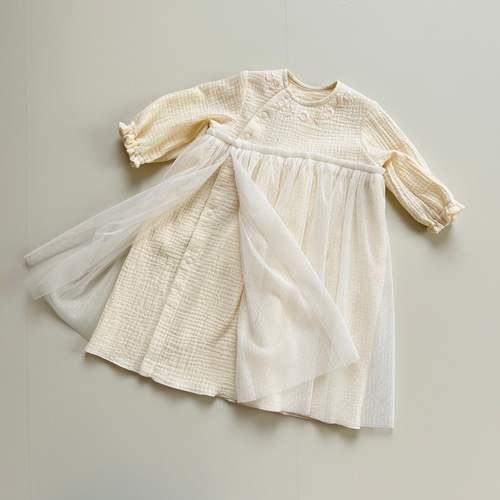 手刺繍のベビーセレモニードレス｜newborn｜ivory・pink｜ボンネット