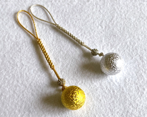 水琴鈴 ストラップ 金銀2色セット ラインストーンビーズ 携帯