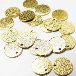 【4個】ステンレス メタルプレート★槌目/12ｍｍ/ゴールド★丸 ラウンド 穴有り メタルチャーム(stenpmst) 2枚目の画像