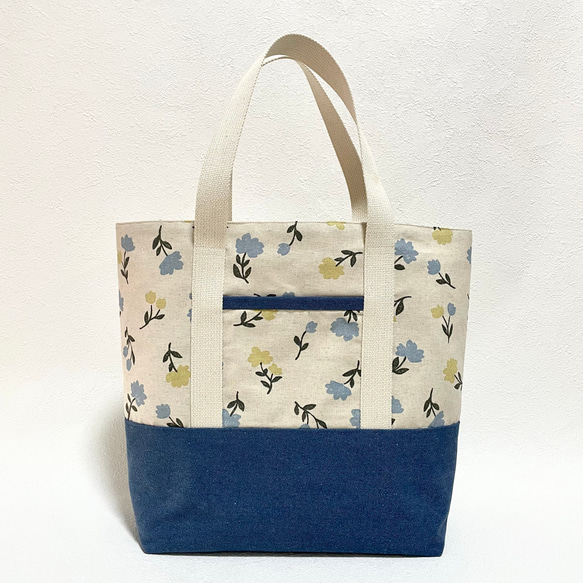 親子ペア　トークバッグ&ベビーリュック　花柄✖︎青 3枚目の画像
