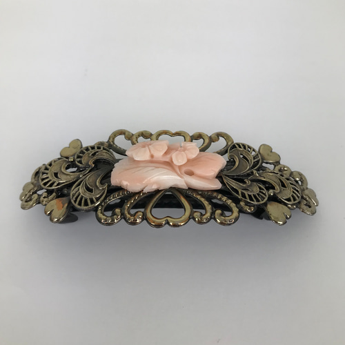 鼈甲 珊瑚 薔薇 バラ バレッタ 髪飾り ピンク グリーン オレンジ 鼈甲 珊瑚 薔薇 バラ バレッタ 髪飾り ピンク グリーン オレンジ