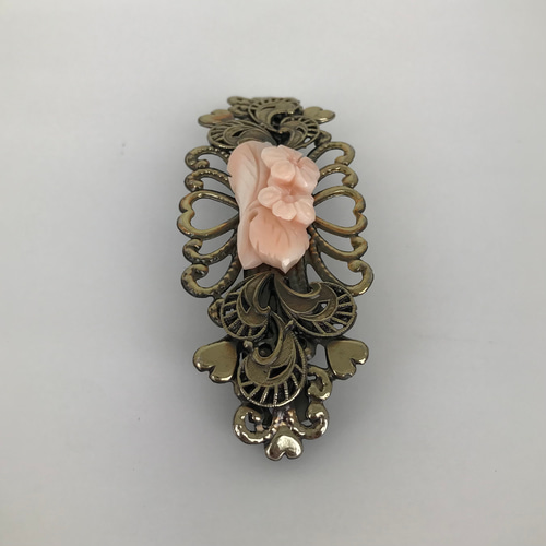 鼈甲 珊瑚 薔薇 バラ バレッタ 髪飾り ピンク グリーン オレンジ 鼈甲 珊瑚 薔薇 バラ バレッタ 髪飾り ピンク グリーン オレンジ