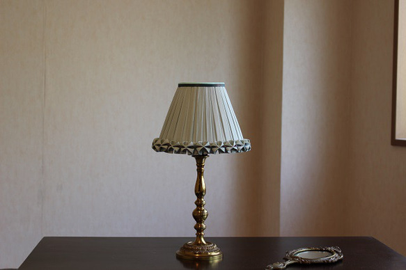コットンリネンのテーブルランプ用ランプシェード / シュマン・ヴェール / グレーミント 2枚目の画像