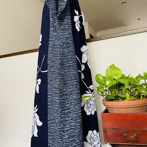 夏ワンピース 浴衣リメイク ロングワンピース 薔薇＆男物浴衣