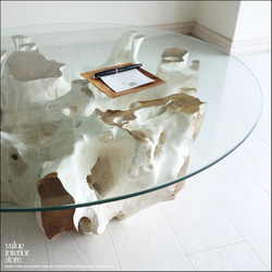 チークガラステーブルZ/1 座卓 円卓 円形テーブル センターテーブル リビングテーブル 座敷机 プリミティブ 一点物 12枚目の画像