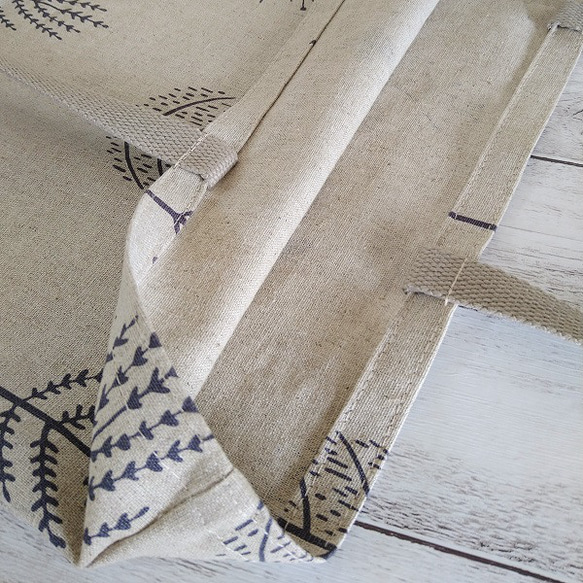 木々と鳥 シンプルトート  ２色展開　コットンリネン 北欧柄　エコバッグサブバッグ 12枚目の画像