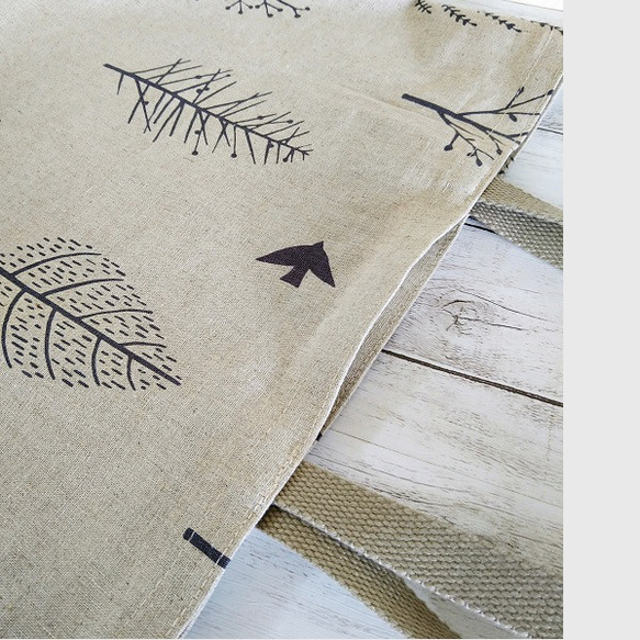 木々と鳥 シンプルトート  ２色展開　コットンリネン 北欧柄　エコバッグサブバッグ 7枚目の画像
