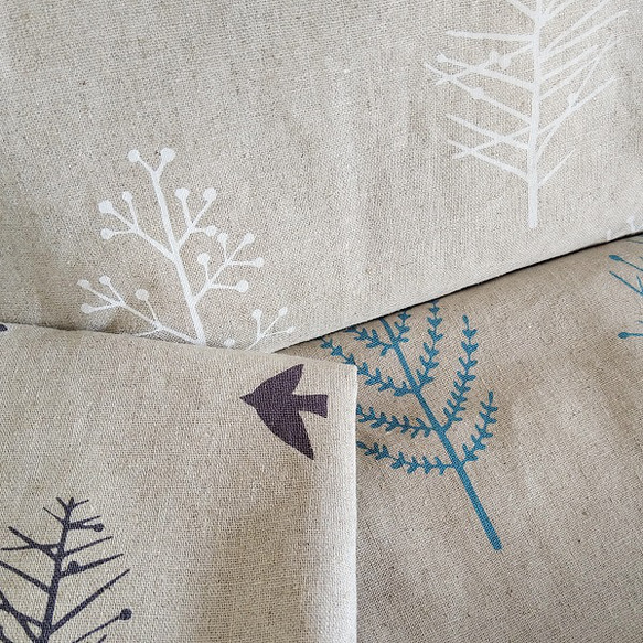 木々と鳥 シンプルトート  ２色展開　コットンリネン 北欧柄　エコバッグサブバッグ 8枚目の画像
