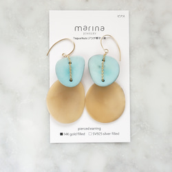 14kgf Light Blue x Beige Tagua Nuts slices earrings タグア 2枚目の画像