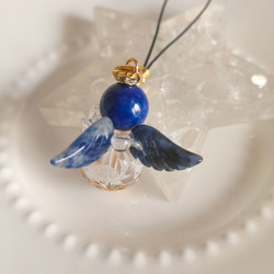 天使の羽ストラップ✨幸運を呼ぶ石✨ラピスラズリ×四神獣水晶 3枚目の画像