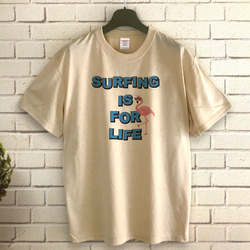 Surfing is for life / Flamingo サーフＴシャツ / BEIGE 2枚目の画像